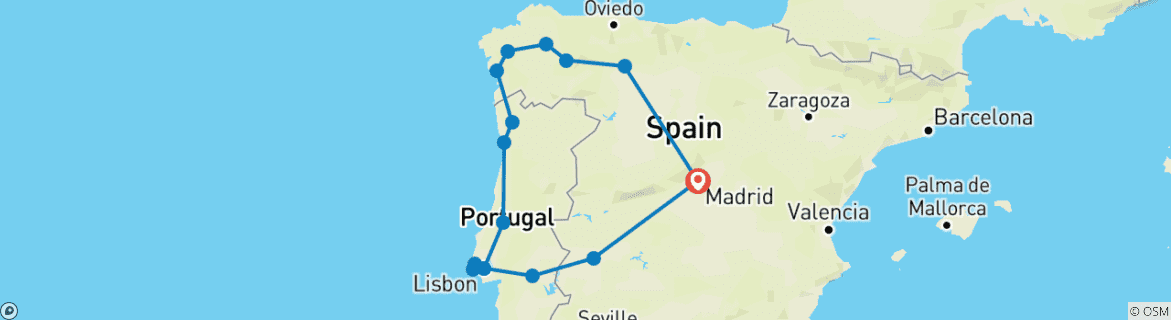 Image of a map showing the route of the tour