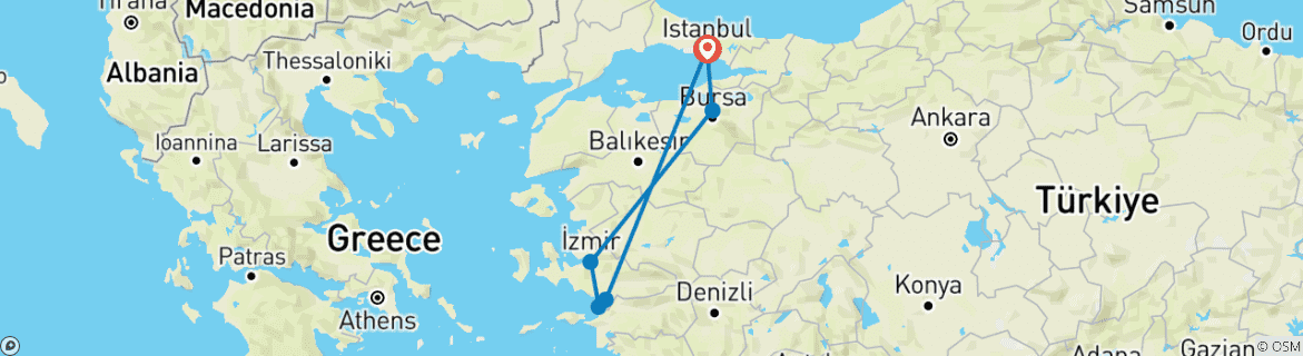 Foto van een kaart met de route van de rondreis