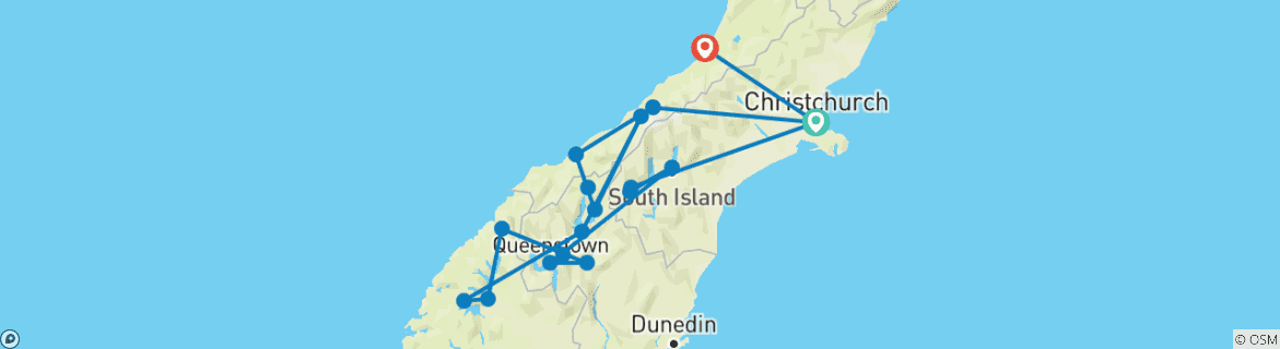 Image of a map showing the route of the tour