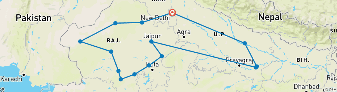 Karte mit der Reiseroute