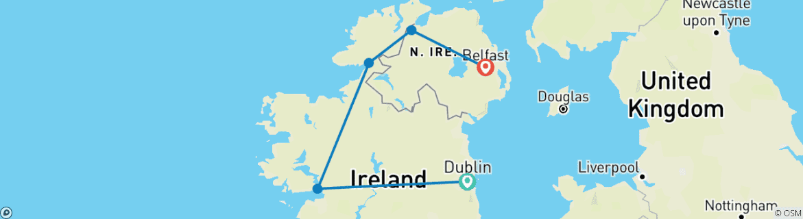 Image of a map showing the route of the tour