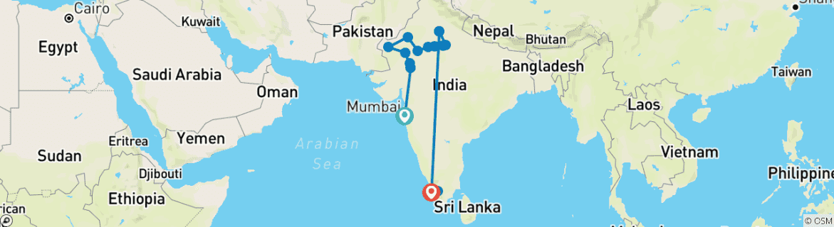 Karte mit der Reiseroute