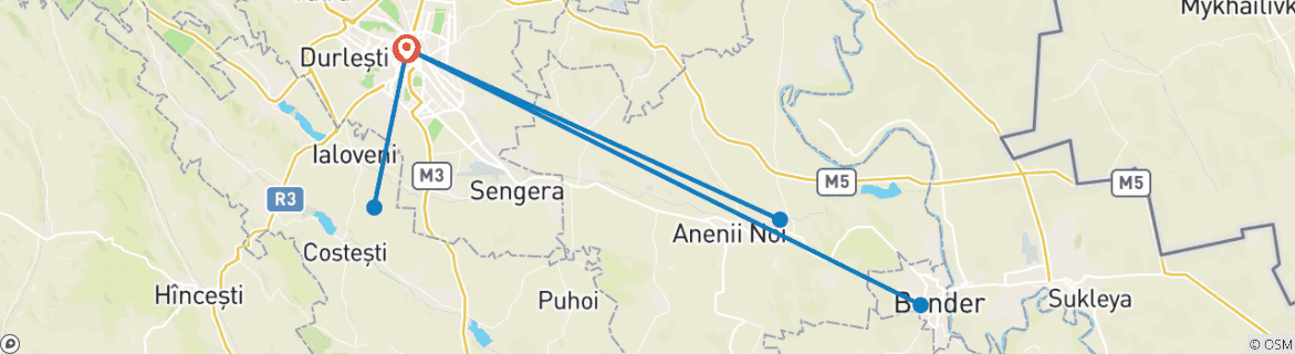 Image d'une carte montrant l'itinéraire du circuit