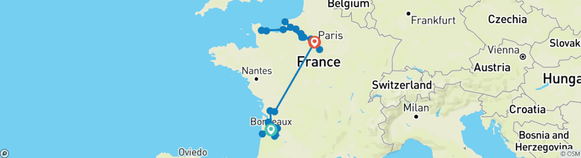Image d'une carte montrant l'itinéraire du circuit