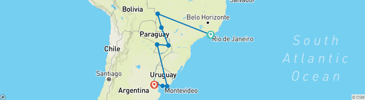 Foto van een kaart met de route van de rondreis