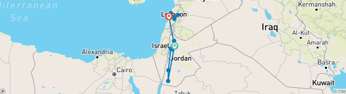 Image of a map showing the route of the tour