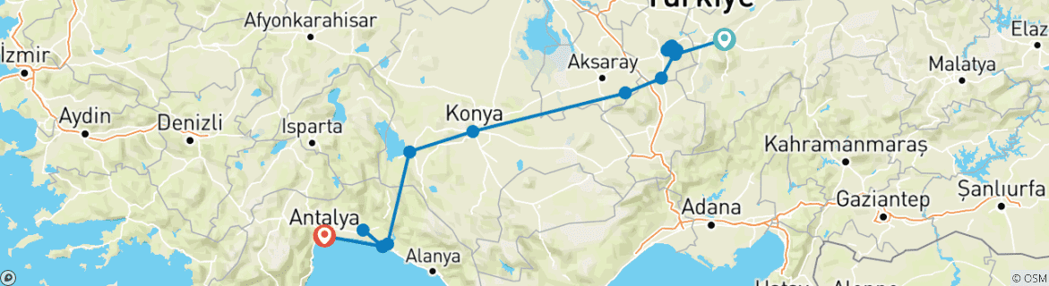 Karte mit der Reiseroute