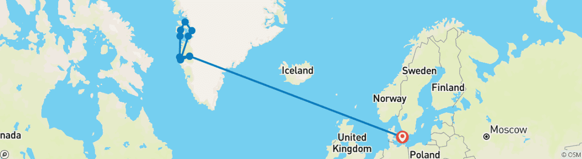 Image of a map showing the route of the tour
