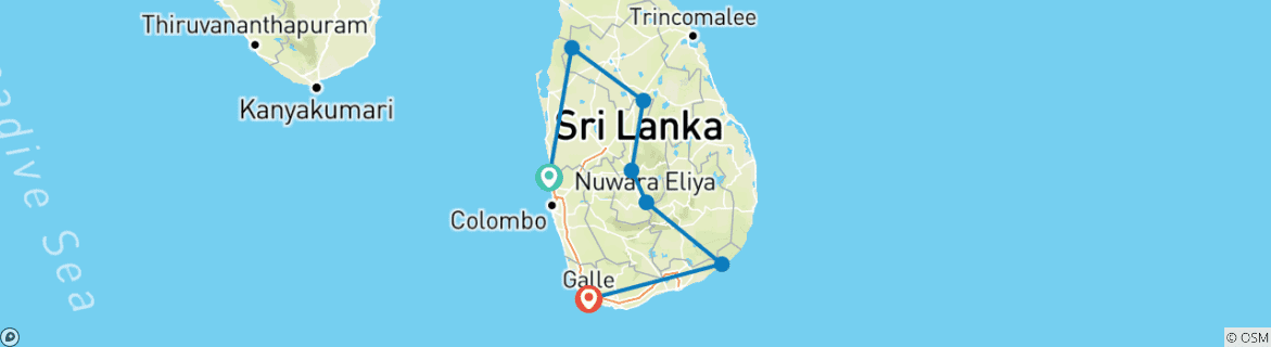 Image of a map showing the route of the tour