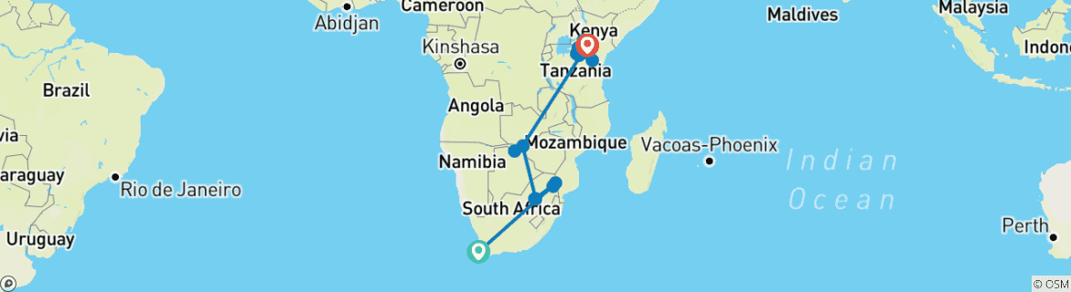 Karte mit der Reiseroute