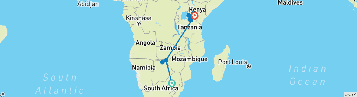 Image d'une carte montrant l'itinéraire du circuit