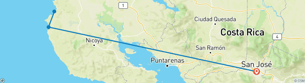 Carte du circuit San Jose & Tamarindo Beach Break - 5 jours