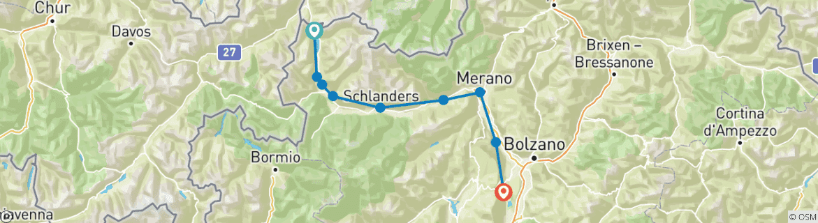 Image d'une carte montrant l'itinéraire du circuit