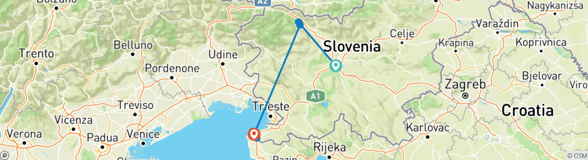 Image of a map showing the route of the tour