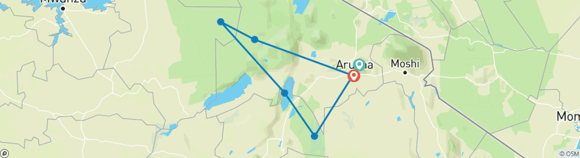 Image of a map showing the route of the tour