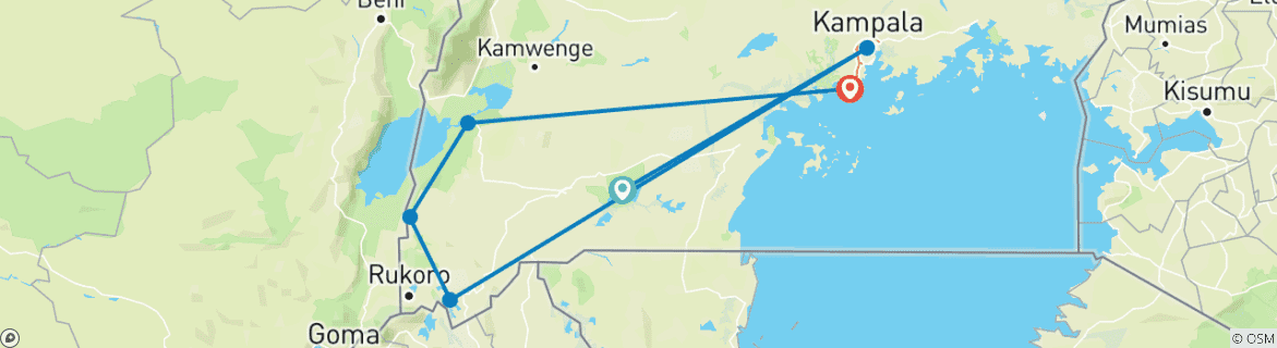 Foto van een kaart met de route van de rondreis