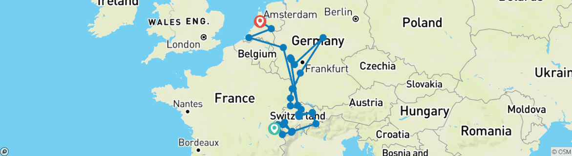 Image d'une carte montrant l'itinéraire du circuit