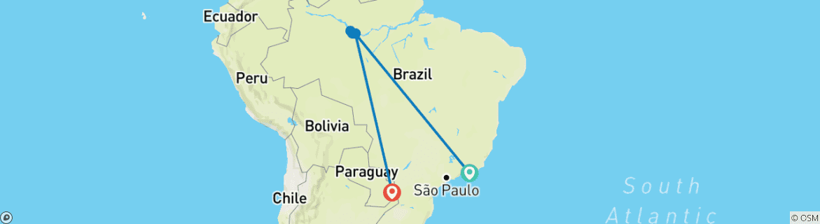 Mapa de Por el Amazonas y el Río Negro - Un Crucero Exclusivo por la Naturaleza Prístina y Oculta - Río, vibrante y atemporal, y una estancia excepcional en las Cataratas del Iguazú (crucero puerto a puerto)