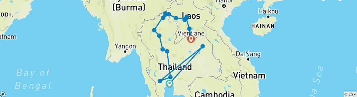 Image of a map showing the route of the tour