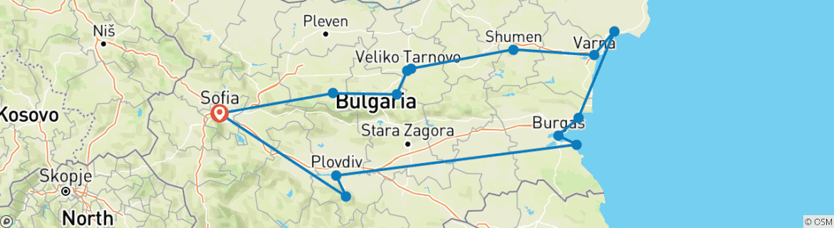 Carte du circuit Merveilles de la Bulgarie