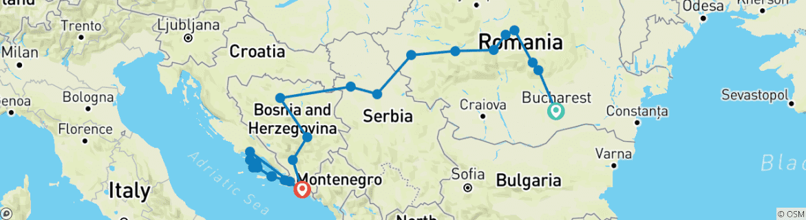 Foto van een kaart met de route van de rondreis