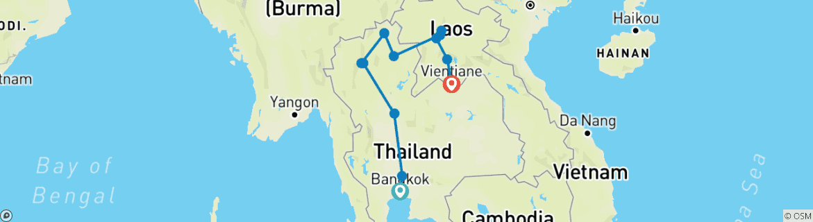 Image of a map showing the route of the tour
