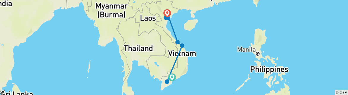 Image of a map showing the route of the tour