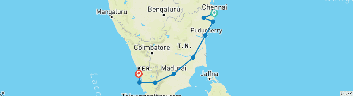 Image of a map showing the route of the tour
