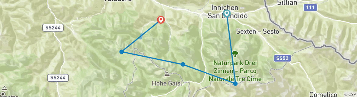 Image d'une carte montrant l'itinéraire du circuit