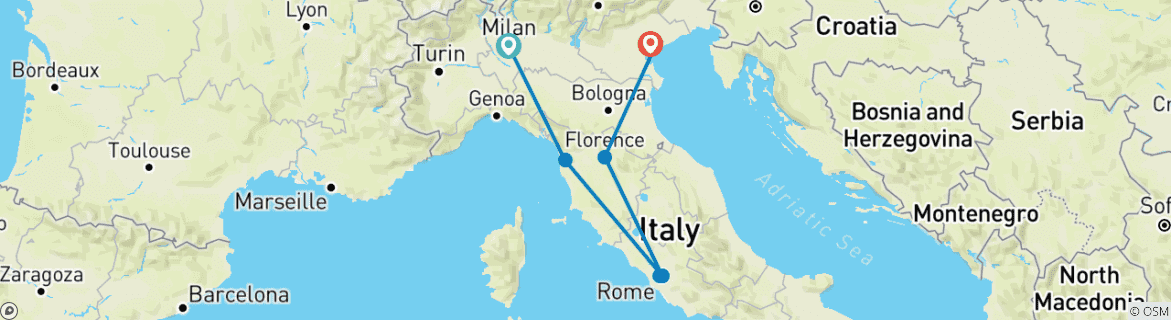 Image d'une carte montrant l'itinéraire du circuit