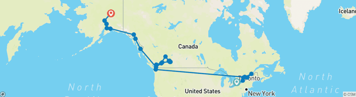 Image of a map showing the route of the tour