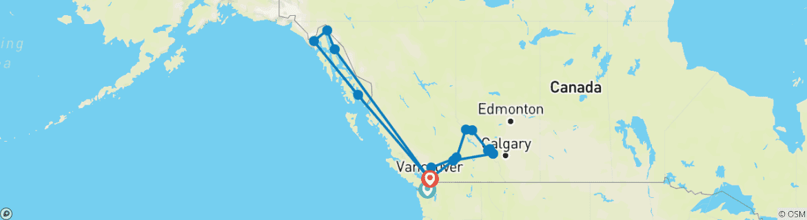 Image of a map showing the route of the tour