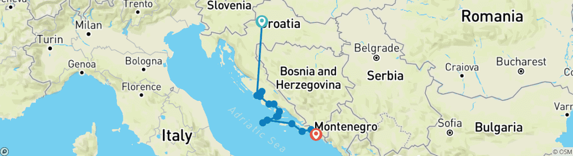 Image of a map showing the route of the tour