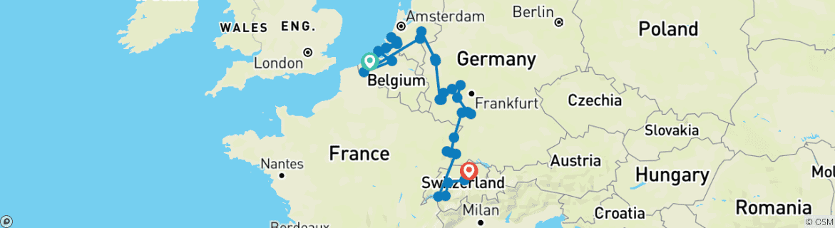 Image d'une carte montrant l'itinéraire du circuit