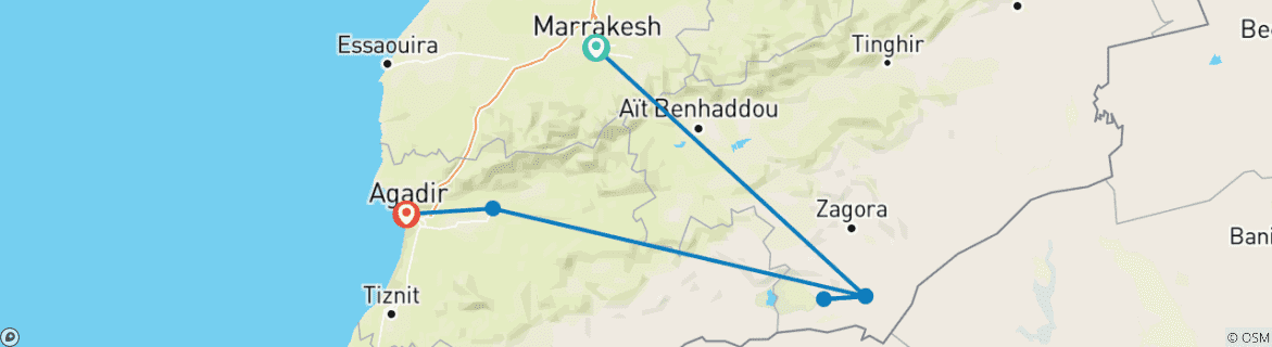 Foto van een kaart met de route van de rondreis