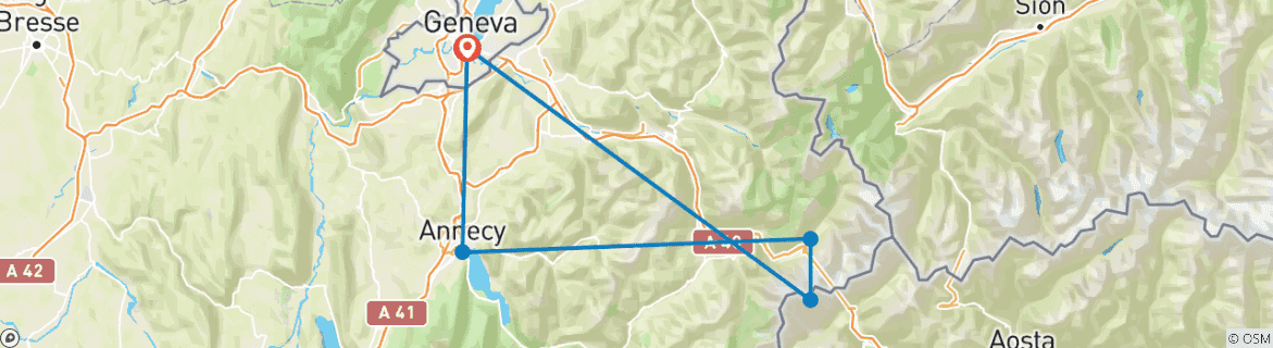 Image d'une carte montrant l'itinéraire du circuit