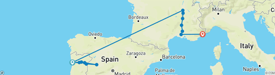 Foto van een kaart met de route van de rondreis