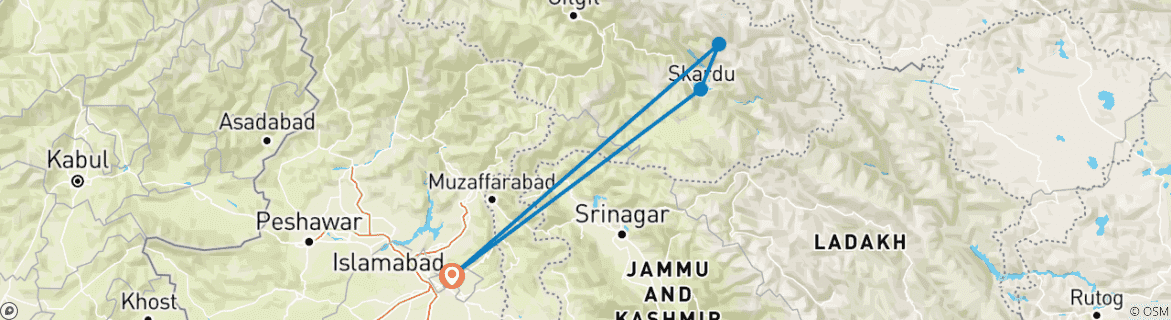 Karte mit der Reiseroute