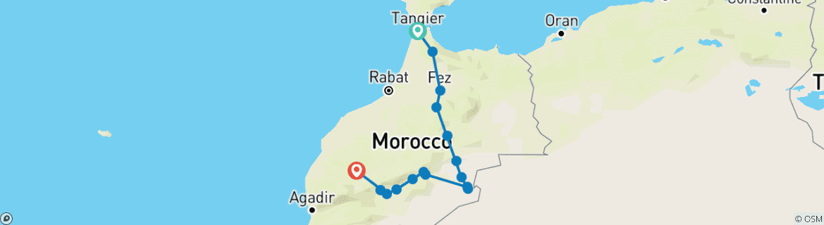 Image d'une carte montrant l'itinéraire du circuit