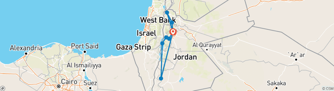 Image of a map showing the route of the tour