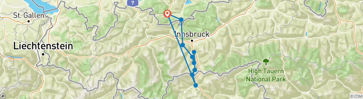 Karte von Geführte Alpenüberquerung von Garmisch nach Sterzing
