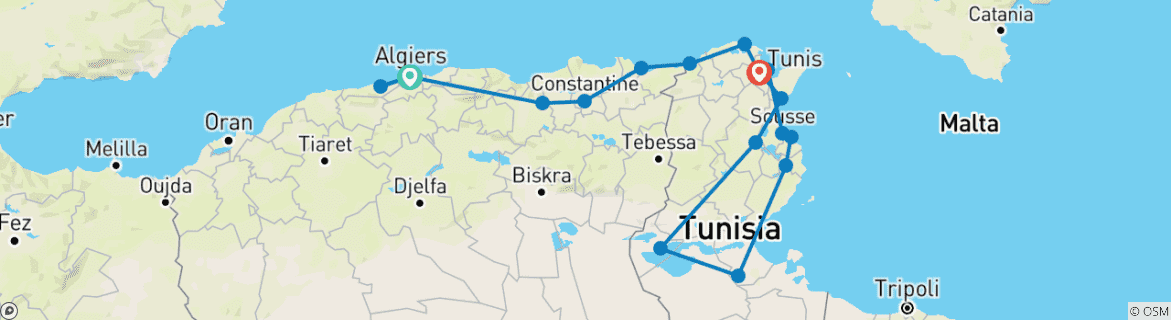 Foto van een kaart met de route van de rondreis