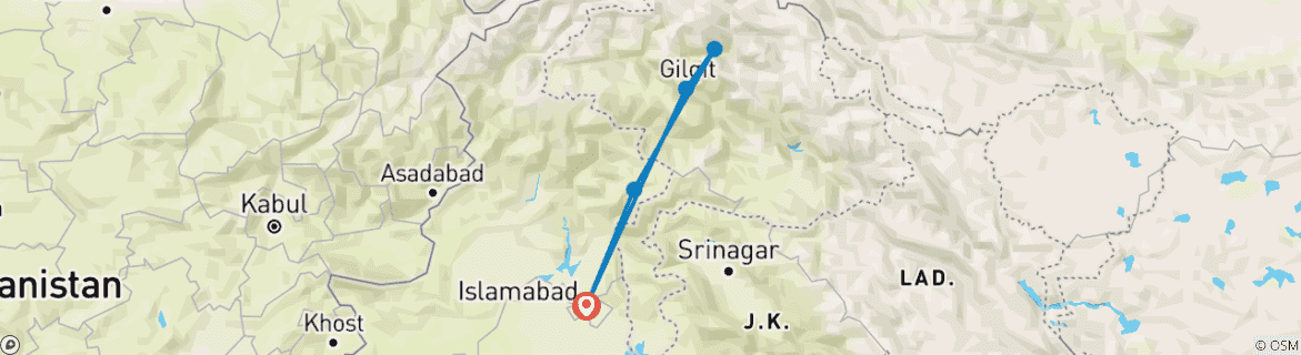 Foto van een kaart met de route van de rondreis