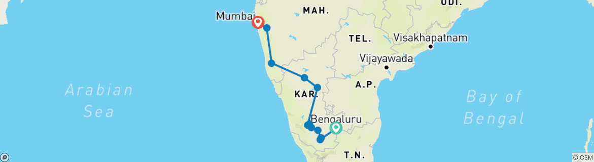 Image d'une carte montrant l'itinéraire du circuit