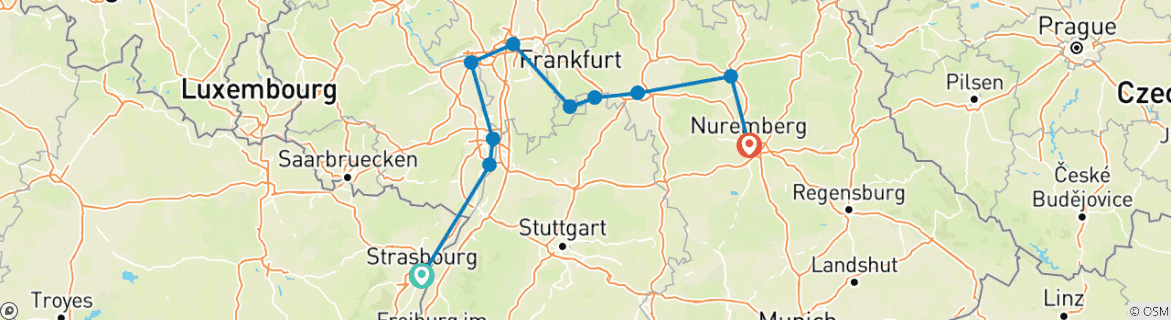 Image d'une carte montrant l'itinéraire du circuit