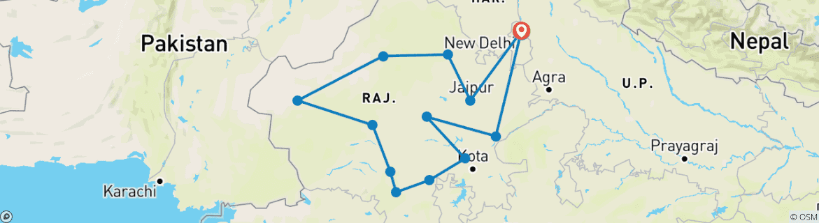 Karte mit der Reiseroute