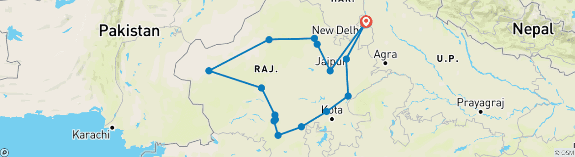 Foto van een kaart met de route van de rondreis