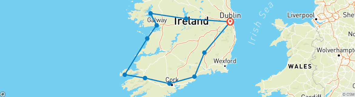 Image of a map showing the route of the tour