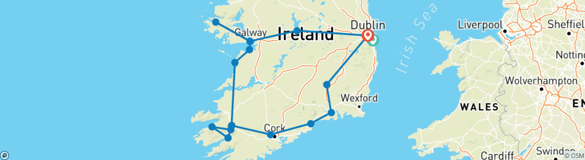 Image of a map showing the route of the tour