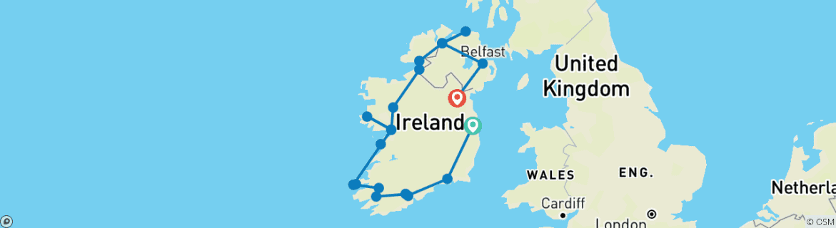 Image of a map showing the route of the tour